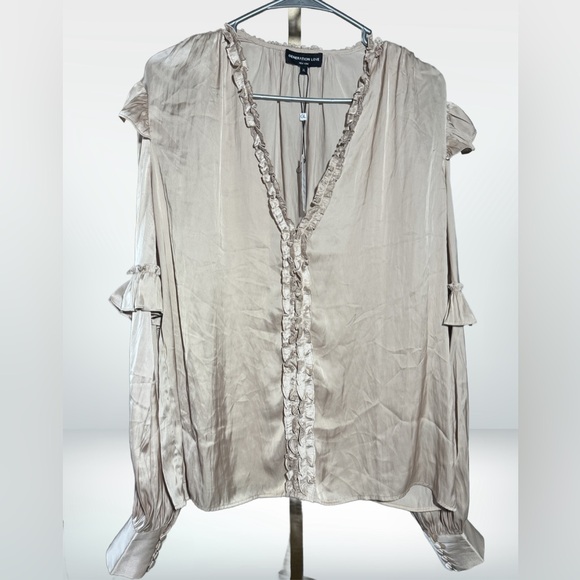 Generation Love Latte Long Sleeve Ruffle Top V-Neck Sz XL - Picture 2 of 6